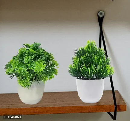 DUCTOR Bonsai Wild Artificial Green Plant with Pot Combo of 2 . Home Decoration H~15cm-thumb0