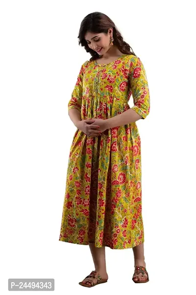 Yuqsi Women's Cotton Floral Printed Anarkali Maternity Feeding Kurti