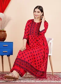 SR Fashion Women's Naira Cut Round Rayon Kurti and Pant Set for Women and Girls (X-Large, Red)-thumb2