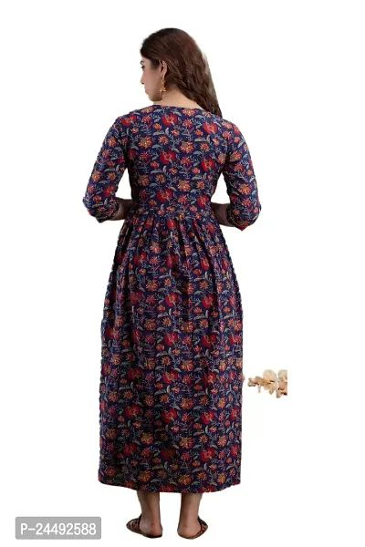 Yuqsi Women's Cotton Floral Printed Anarkali Maternity Feeding Kurti-thumb3