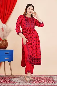 SR Fashion Women's Naira Cut Round Rayon Kurti and Pant Set for Women and Girls (X-Large, Red)-thumb4