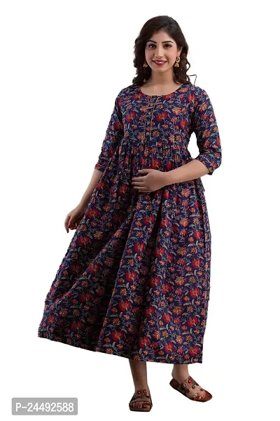 Yuqsi Women's Cotton Floral Printed Anarkali Maternity Feeding Kurti-thumb0