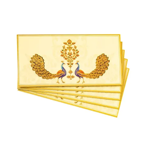 5 Pcs Peacock Pattern Laminated Envelopes - Cream