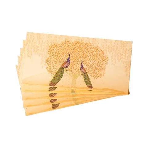 5 Pcs Peacock Pattern Laminated Envelopes - Peach