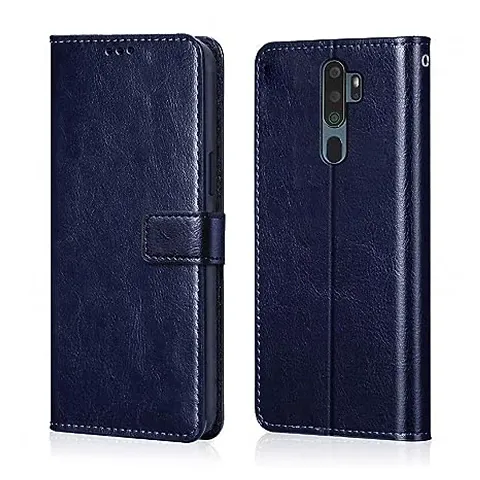 Cloudza Redmi 9 Prime Flip Back Cover | PU Leather Flip Cover Wallet Case with TPU Silicone Case Back Cover for Redmi 9 Prime Blue