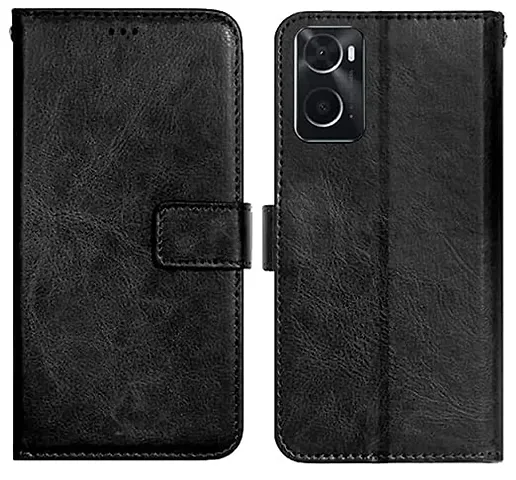 Cloudza Oppo A76 4G Flip Back Cover | PU Leather Flip Cover Wallet Case with TPU Silicone Case Back Cover for Oppo A76 4G Bk