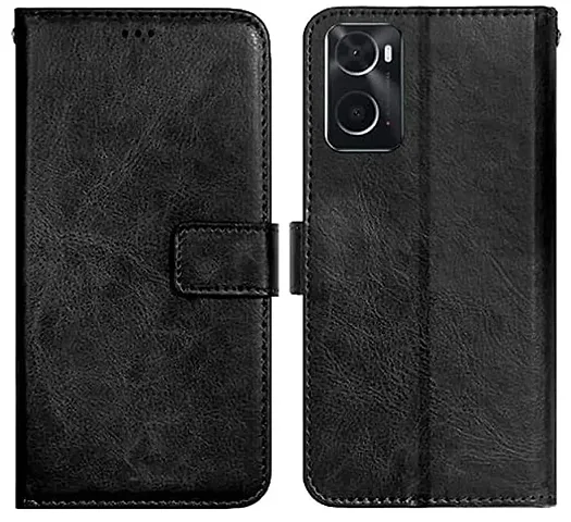 Cloudza Oppo A76 4G Flip Back Cover | PU Leather Flip Cover Wallet Case with TPU Silicone Case Back Cover for Oppo A76 4G Bk