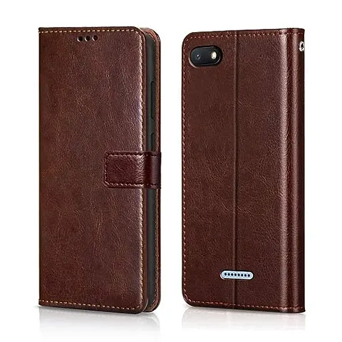 Cloudza Redmi 6A Flip Back Cover | PU Leather Flip Cover Wallet Case with TPU Silicone Case Back Cover for Redmi 6A Brown