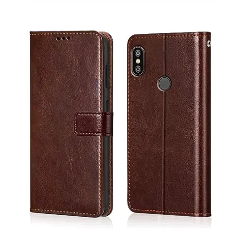 Cloudza Redmi Note 6 Pro Flip Back Cover | PU Leather Flip Cover Wallet Case with TPU Silicone Case Back Cover for Redmi Note 6 Pro Brown