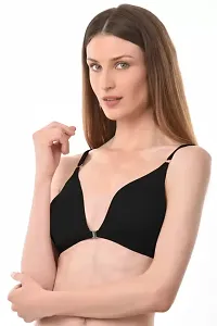 Auletics Front Open Plunge Bra - Pack of 1 (Black)-thumb2