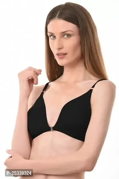 Auletics Front Open Plunge Bra - Pack of 1 (Black)-thumb3