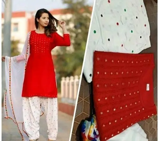 Stylish Fancy Rayon Kurta With Bottom Wear And Dupatta Set For Women