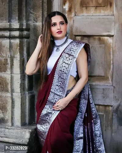 Stylish Maroon Art Silk Jacquard Saree with Blouse piece For Women-thumb0