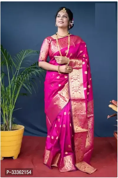 Stylish Pink Cotton Silk Woven Design Saree with Blouse piece For Women-thumb0