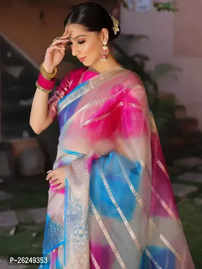 Stylish Soft Silk Multicoloured Embellished Saree with Blouse piece For Women