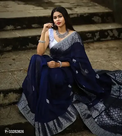 Stylish Blue Art Silk Jacquard Saree with Blouse piece For Women-thumb2