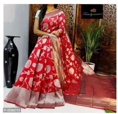 Stylish Red Cotton Silk Woven Design Saree with Blouse piece For Women-thumb0