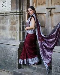 Stylish Maroon Art Silk Jacquard Saree with Blouse piece For Women-thumb1