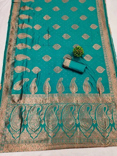 THE STYLE TRADER Women's Banarsi Soft Silk Saree With Unstitched Jacquard Border Blouse Piece (Lightgreen)