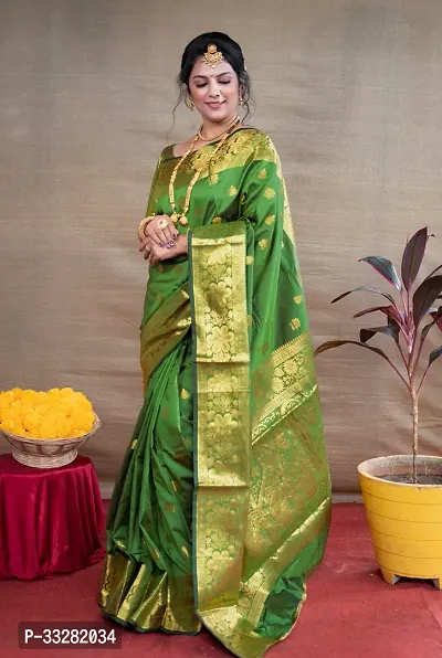 Stylish Green Art Silk Jacquard Saree with Blouse piece For Women-thumb0