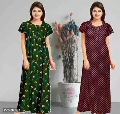 Elegant Cotton Printed Nighty For Women- Pack Of 2