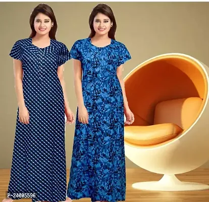 Elegant Cotton Printed Nighty For Women- Pack Of 2-thumb0