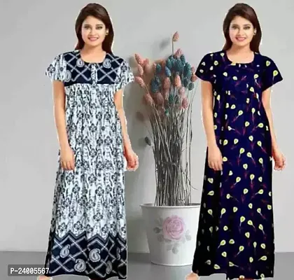 Elegant Cotton Printed Nighty For Women- Pack Of 2