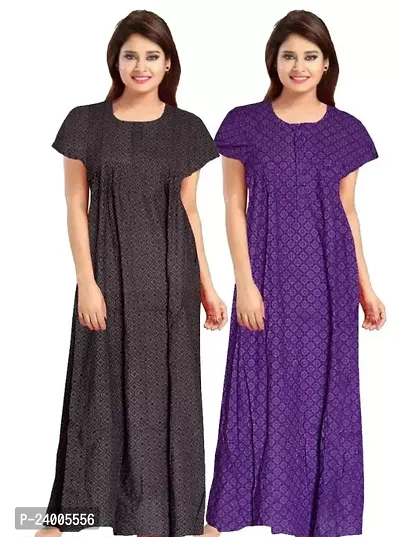 Elegant Cotton Self Pattern Nighty For Women- Pack Of 2