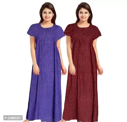 Elegant Cotton Self Pattern Nighty For Women- Pack Of 2-thumb0