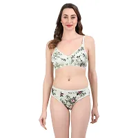 FLOMI Women Full Coverage Non Padded Wire Free Pure Cotton Multicolor Floral Print Bra Panty Combo Sets-thumb1