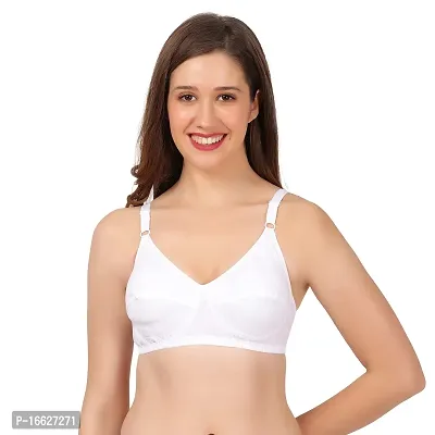 FLOMI Women Full Coverage Non Padded Wirefree Cotton T Shirt Bra 2 Pack Combo (36B, White)-thumb5