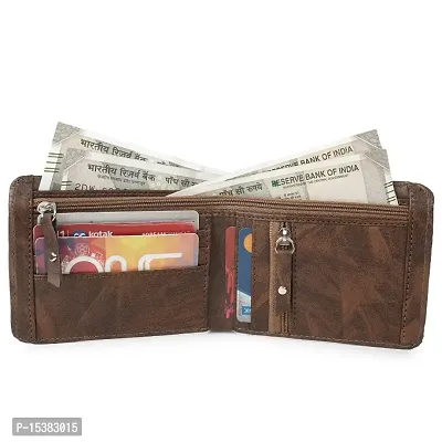Classic World New Trendy Men Brown Two Fold leather Wallet-thumb5