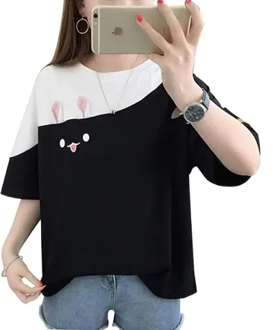 Women Stylish and Elegant Meow Half Sleeves T-shirt