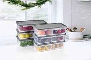 Antusias 2 Fridge Storage Boxes 2 Partition Fridge Organizer with Removable Drain Plate and Lid Stackable Fridge Containers Storage Containers for Fish, Meat, Vegetables, Fruits(Black, 2000ML)-thumb4