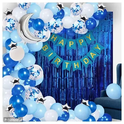 Premium Quality Happy Birthday Decoration Balloon Arch Garland Kit 90 Items Moon  Stars Style (Blue-Silver)