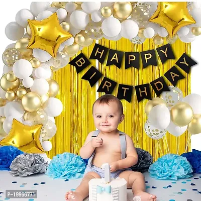 Premium Quality White With Golden Happy Birthday Decoration Items Kit With Arch And Glue Dot - 93 Pieces