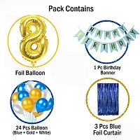 Blue Happy Birthday Decoration Combo - 29 Pieces Set (1 Birthday Banner, 24 Balloons,3 Foil Curtains,1 Foil Number Balloon)-thumb1