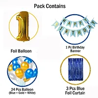 Blue Happy Birthday Decoration Combo - 29 Pieces Set (1 Birthday Banner, 24 Balloons,3 Foil Curtains,1 Foil Number Balloon)-thumb1