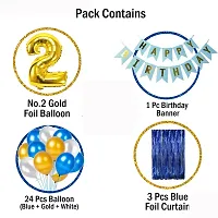 Blue Happy Birthday Decoration Combo - 29 Pieces Set (1 Birthday Banner, 24 Balloons,3 Foil Curtains,1 Foil Number Balloon)-thumb1