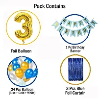 Blue Happy Birthday Decoration Combo - 29 Pieces Set (1 Birthday Banner, 24 Balloons,3 Foil Curtains,1 Foil Number Balloon)-thumb1