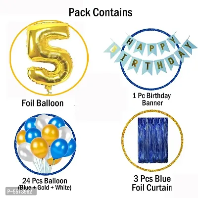 Blue Happy Birthday Decoration Combo - 29 Pieces Set (1 Birthday Banner, 24 Balloons,3 Foil Curtains,1 Foil Number Balloon)-thumb2