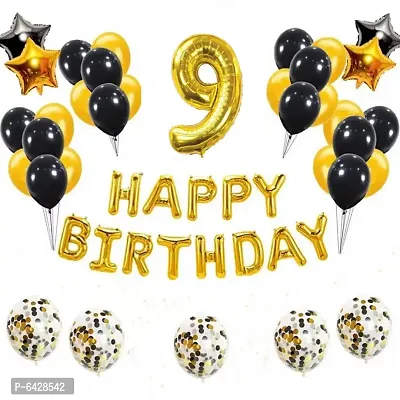 9th Happy Birthday Foil Balloons Decoration Kit Items Combo Golden- 71 Pieces,13  Happy Birthday Letter Foil Balloons, 4 Star Foil Balloons,1 Number Foil Balloon