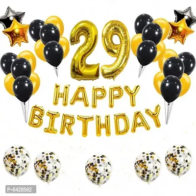 29th Happy Birthday Foil Balloons Decoration Kit Items Combo Golden- 72 Pieces,13  Happy Birthday Letter Foil Balloons, 4 Star Foil Balloons,2 Number Foil Balloon-thumb0
