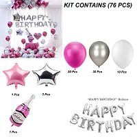 Happy Birthday Decoration Items Or Kit Of 77 Items  1 Happy Birthday Silver Foil Balloons With 70 Hd Metallic Balloons , 3 Star Shape Foil Balloons, 1 Pink Champagne Bottle Balloon-thumb1