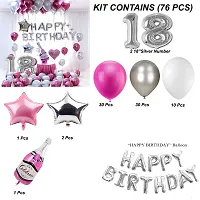 Happy Birthday Decoration Items Or Kit Of 77 Items  1 Happy Birthday Silver Foil Balloons With 70 Hd Metallic Balloons , 3 Star Shape Foil Balloons , 1 Pink Champagne Bottle Balloon ,Number 18 Silver Foil Balloon-thumb1