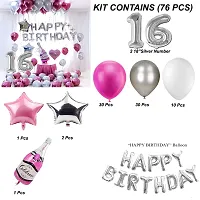 Happy Birthday Decoration Items Or Kit Of 77 Items  1 Happy Birthday Silver Foil Balloons With 70 Hd Metallic Balloons , 3 Star Shape Foil Balloons , 1 Pink Champagne Bottle Balloon ,Number 16 Silver Foil Balloon-thumb1