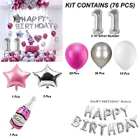 Happy Birthday Decoration Items Or Kit Of 77 Items  1 Happy Birthday Silver Foil Balloons With 70 Hd Metallic Balloons , 3 Star Shape Foil Balloons , 1 Pink Champagne Bottle Balloon ,Number 11 Silver Foil Balloon-thumb1