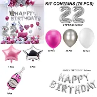 Happy Birthday Decoration Items Or Kit Of 77 Items  1 Happy Birthday Silver Foil Balloons With 70 Hd Metallic Balloons , 3 Star Shape Foil Balloons , 1 Pink Champagne Bottle Balloon ,Number 22 Silver Foil Balloon-thumb1