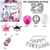 Happy Birthday Decoration Items Or Kit Of 77 Items  1 Happy Birthday Silver Foil Balloons With 70 Hd Metallic Balloons , 3 Star Shape Foil Balloons , 1 Pink Champagne Bottle Balloon ,Number 23 Silver Foil Balloon-thumb1