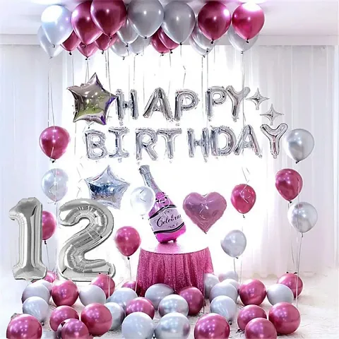 Birthday Party Decoration Items Combo- Pink, White and Silver